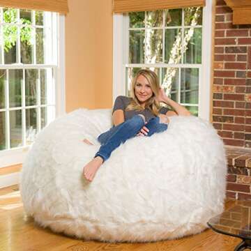 Comfy Sacks White Furry Bean Bag Chair for Ultimate Comfort