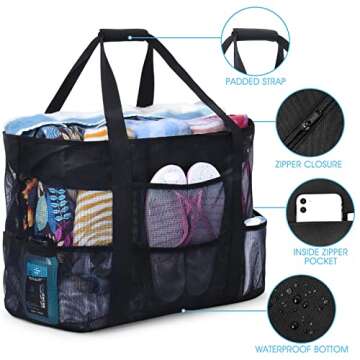 oscaurt Beach Bag, Extra Large Beach Bags for Women Waterproof Sandproof, Mesh Beach Tote Bags Pool ...
