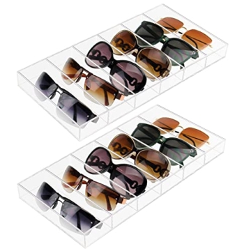 Weiai Acrylic Sunglass Organizer - 6 Slot Storage for Eyewear - 2 Pack, Clear