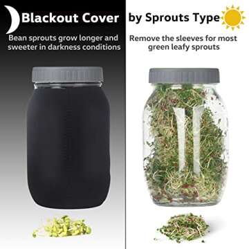 Complete Sprouting Jar Kit| 2 Wide Mouth Mason Jars, 316 Screen Sprout Lids, Blackout Sleeves, Tray,...