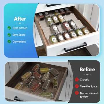SZWQILIN Spice Drawer Organizer, Spice Rack Drawer for Kitchen,4 Tier Clear Acrylic， Expandable From 13" to 26" Spice Rack Tray for Cabinet/Countertop(4 Pcs Clear)