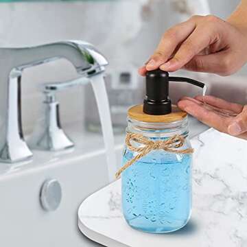 Bathroom Accessories Set 4 Pcs,Soap Dispenser,Toothbrush Holder, 2 Qtip Apothecary Jars with Bamboo ...