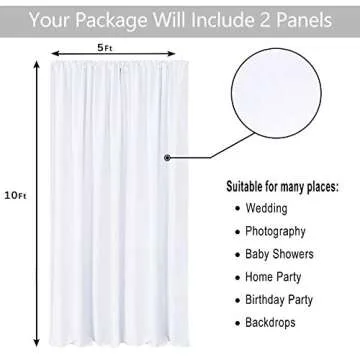 Hiasan White Backdrop Curtains for Parties, Polyester Photography Backdrop Drapes for Family Gatherings, Wedding Decorations, 5ftx10ft, Set of 2 Panels
