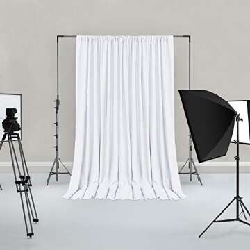 Hiasan White Backdrop Curtains for Parties, Polyester Photography Backdrop Drapes for Family Gatherings, Wedding Decorations, 5ftx10ft, Set of 2 Panels