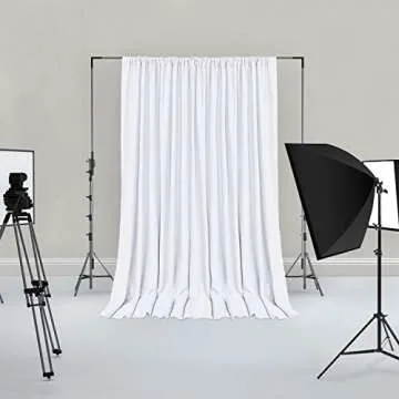 Hiasan White Backdrop Curtains for Parties, Polyester Photography Backdrop Drapes for Family Gatherings, Wedding Decorations, 5ftx10ft, Set of 2 Panels