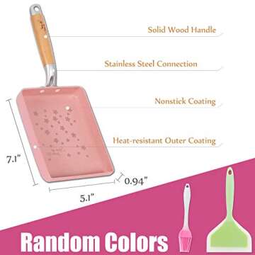 ROCKURWOK Japanese Omelette Pan Nonstick Tamagoyaki Egg Pan, Rectangle Tamago Pan Small Frying Pan, 7” x 6” Pink