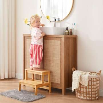 Bamboo Step Stools for Adults Kids, 2 Step Stool for Kichen/Bathroom/Bedside Step Stool - Holds up t...