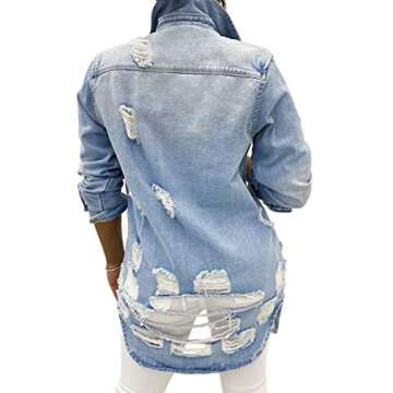 SeNight Denim Jacket For Women Sexy Jeans Jackets Light Blue Ripped Jean Jacket Casual Long Sleeve C...