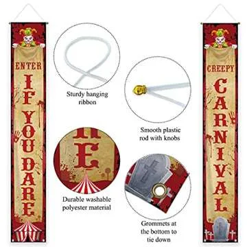 Allenjoy Halloween Evil Circus Porch Banner Creepy Carnival Party Decor Set Scary Clown Hallowmas Festival Holiday Outdoor Indoor Wall Hanging Yard Sign Event Supplies Wrinkle Free 11.8x70.9in 2pcs
