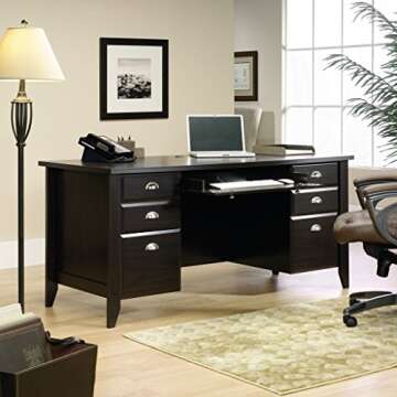 Sauder Shoal Creek Executive Desk,Jamocha Wood finish