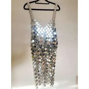 women Sexy Mirror Sequins Harness Dress Bra Chest Neck Body Chain Summer Beach Bikini Cover Up Belly Chain Chest Bra Dress Body Jewelry for Party Night Club (Color 1)