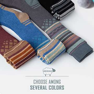 OutdoorMaster Ski Socks 3-Pack Merino Wool, Over The Calf Non-Slip Cuff for Men & Women, Black Blue Grey, M