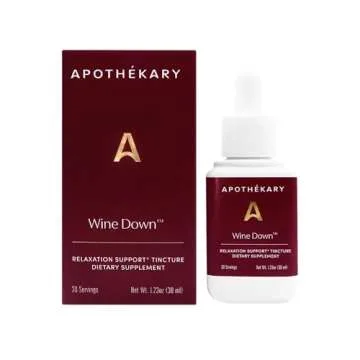 Apothékary Wine Down Herbal Supplement, Alcohol-Free Red Wine-Inspired Tincture, Sugar Free, Gluten Free, Vegan- 30 Servings- 1.23oz
