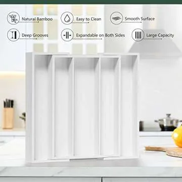 WUSHIZHUHUN Bamboo Utensil Organizer - Expandable Kitchen Drawer