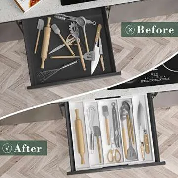 WUSHIZHUHUN Bamboo Utensil Organizer - Expandable Kitchen Drawer