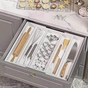 WUSHIZHUHUN Bamboo Utensil Organizer - Expandable Kitchen Drawer