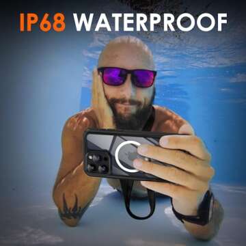 LYWHL for iPhone 15 Pro Max Case Waterproof with MagSafe, Built in Screen Protector [IP68] Dustproof Shockproof Full Body Protective Case with Neck Crossbody Strap & Wrist Lanyard Black/Clear