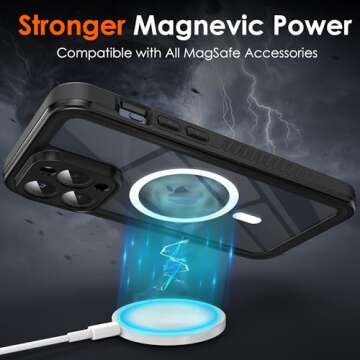 LYWHL for iPhone 15 Pro Max Case Waterproof with MagSafe, Built in Screen Protector [IP68] Dustproof Shockproof Full Body Protective Case with Neck Crossbody Strap & Wrist Lanyard Black/Clear