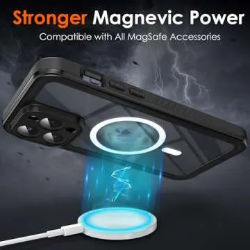 LYWHL for iPhone 15 Pro Max Case Waterproof with MagSafe, Built in Screen Protector [IP68] Dustproof Shockproof Full Body Protective Case with Neck Crossbody Strap & Wrist Lanyard Black/Clear