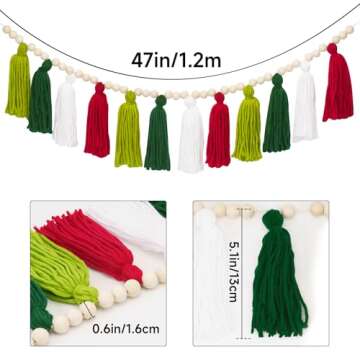 Anwyll Tassel Garlands,Christmas Tassel Garlands with Wood Beads,Tassel Wall Hanging Decor,Classroom...