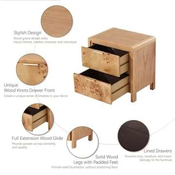 COZAYH Fully Assembled Farmhouse Nightstand with Drawer, Distressed Wood Retro Accent Bedside Table, Small Nightstand Organizer, Mid Century Modern End Table for Bedroom, Rustic, Burl