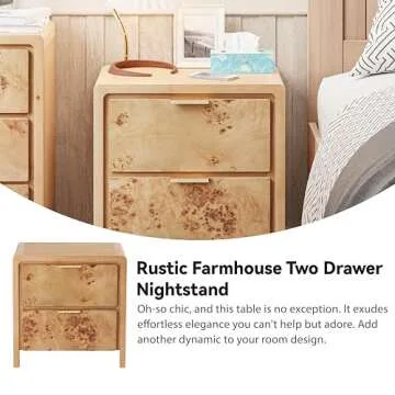 COZAYH Fully Assembled Farmhouse Nightstand with Drawer, Distressed Wood Retro Accent Bedside Table, Small Nightstand Organizer, Mid Century Modern End Table for Bedroom, Rustic, Burl