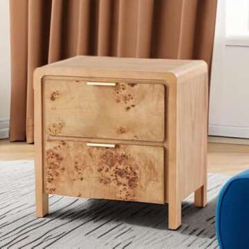 COZAYH Fully Assembled Farmhouse Nightstand with Drawer, Distressed Wood Retro Accent Bedside Table, Small Nightstand Organizer, Mid Century Modern End Table for Bedroom, Rustic, Burl