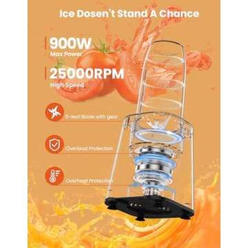 VEWIOR 900W Smoothie Blender for Shakes and Smoothies, Blenders for Kitchen, Protein Drinks, Persona...