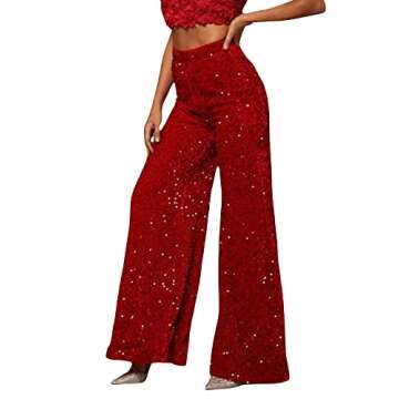 NUFIWI Sequin Bell Bottom Pants - High Waist Glitter Wide Leg Trousers For Chic Styling
