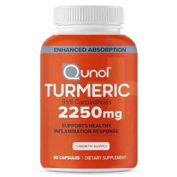 Qunol Turmeric Curcumin with Black Pepper, 2250mg Turmeric Extract with 95% Curcuminoids, Extra Strength Turmeric Supplement, Enhanced Absorption, Joint Support Supplement, 90 Vegetarian Capsules