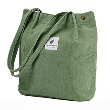 Cute Matcha Green Corduroy Tote Bag for Women | Versatile Shoulder Bag