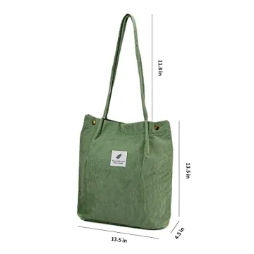 Matcha Green Corduroy Tote Bag for Women