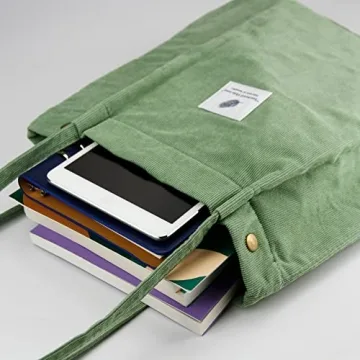 Matcha Green Corduroy Tote Bag for Women