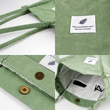 Matcha Green Corduroy Tote Bag for Women