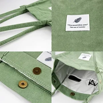 Matcha Green Corduroy Tote Bag for Women