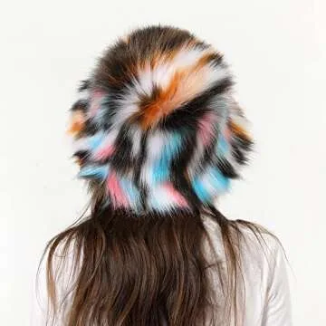 Fuzzy Bucket Hat for Women Winter Fluffy Furry Plush Faux Fur Hats Rainbow Cute Women's Bucket Hats