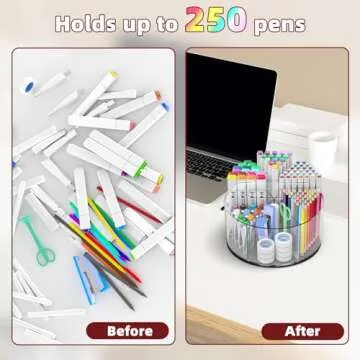 Absonic Acrylic Pen Holder Pencil Organizer, 360-Degree Rotating Pencil Holder, Crayon Organizers for Kids Marker Holder Caddy Art Supply Organizer for Desk, Kids Desk Organizer for Office Home School