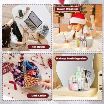 Absonic Acrylic Pen Holder Pencil Organizer, 360-Degree Rotating Pencil Holder, Crayon Organizers for Kids Marker Holder Caddy Art Supply Organizer for Desk, Kids Desk Organizer for Office Home School