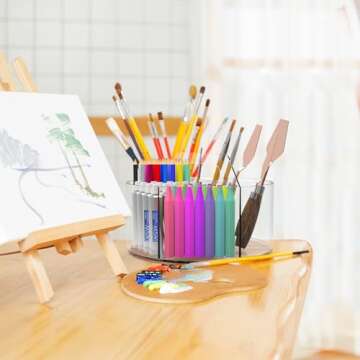 Absonic Acrylic Pen Holder Pencil Organizer, 360-Degree Rotating Pencil Holder, Crayon Organizers for Kids Marker Holder Caddy Art Supply Organizer for Desk, Kids Desk Organizer for Office Home School