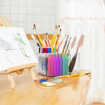Absonic Acrylic Pen Holder Pencil Organizer, 360-Degree Rotating Pencil Holder, Crayon Organizers for Kids Marker Holder Caddy Art Supply Organizer for Desk, Kids Desk Organizer for Office Home School