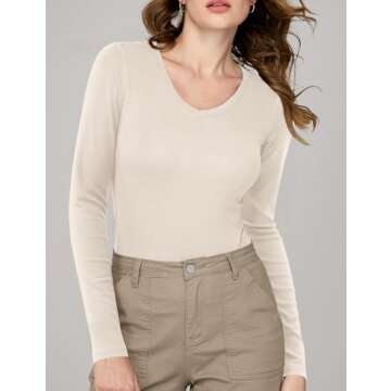 Amoretu Women's Fitted Long Sleeve V Neck T-Shirt