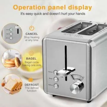 Whall Stainless Steel 2 Slice Toaster with Versatile Functions