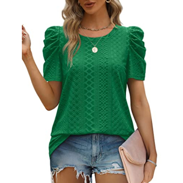 Stylish Puff Sleeve Top in Kelly Green For All Occasions