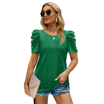 Stylish Puff Sleeve Top in Kelly Green For All Occasions