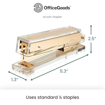 OfficeGoods Acrylic Stapler - Aesthetic Staplers for Desk, Home or Office - Unique and Stylish Design - Take Standard 1.4 inch of Staples - Golden
