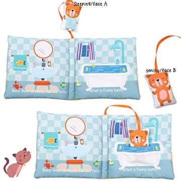 bebe mondo Teddy Bear Soft Baby Book Activity Quiet Cloth Books Developmental Toys Interactive Baby Books for Babies Toddlers Infants, for Baby Boy Girls,Washable Toys Mirror Book Goodnight W Box