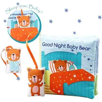 bebe mondo Teddy Bear Soft Baby Book Activity Quiet Cloth Books Developmental Toys Interactive Baby Books for Babies Toddlers Infants, for Baby Boy Girls,Washable Toys Mirror Book Goodnight W Box