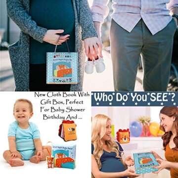 bebe mondo Teddy Bear Soft Baby Book Activity Quiet Cloth Books Developmental Toys Interactive Baby Books for Babies Toddlers Infants, for Baby Boy Girls,Washable Toys Mirror Book Goodnight W Box