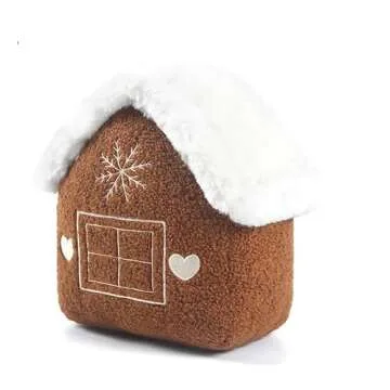 Accents Depot Winter Brown & White Gingerbread House Plush Sherpa Cushion Pillow Merry Christmas Embroidery Polyester Cushions Decoration