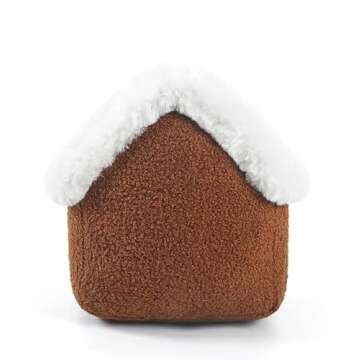 Accents Depot Winter Brown & White Gingerbread House Plush Sherpa Cushion Pillow Merry Christmas Embroidery Polyester Cushions Decoration